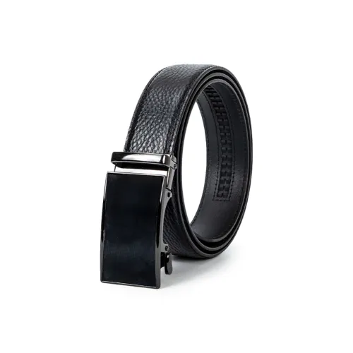 BAIJUAN Leather Belts Men Black Buckle And Black Strap