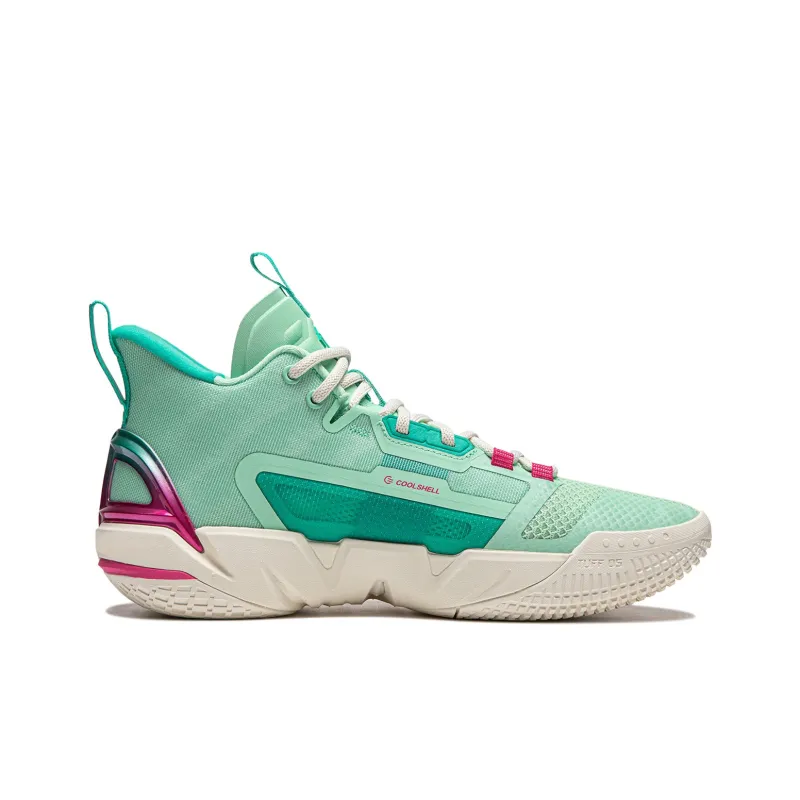 LiNing Cushioning Wear Resistant Breathable Supportive Rebound Mid Top Basketball Shoes Men's Green Purple-1