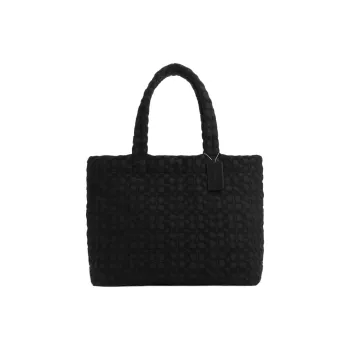 COACH Terry Cloth With Smooth Leather Tote Bag, Shopping Bag, Handbag Tubas Women's Silver & Black