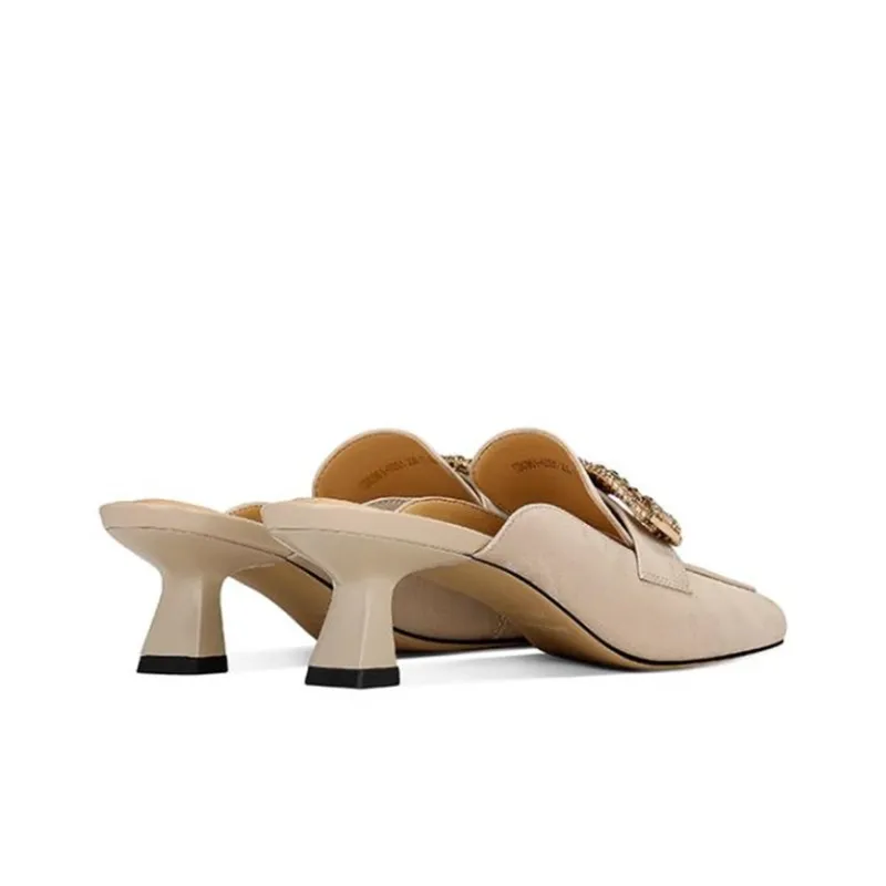 JESSICA SOPHIA Rubber Sole Metal Rhinestone Abrasion Resistant Slip Resistant Wrap toe Slippers Women's Champagne-3