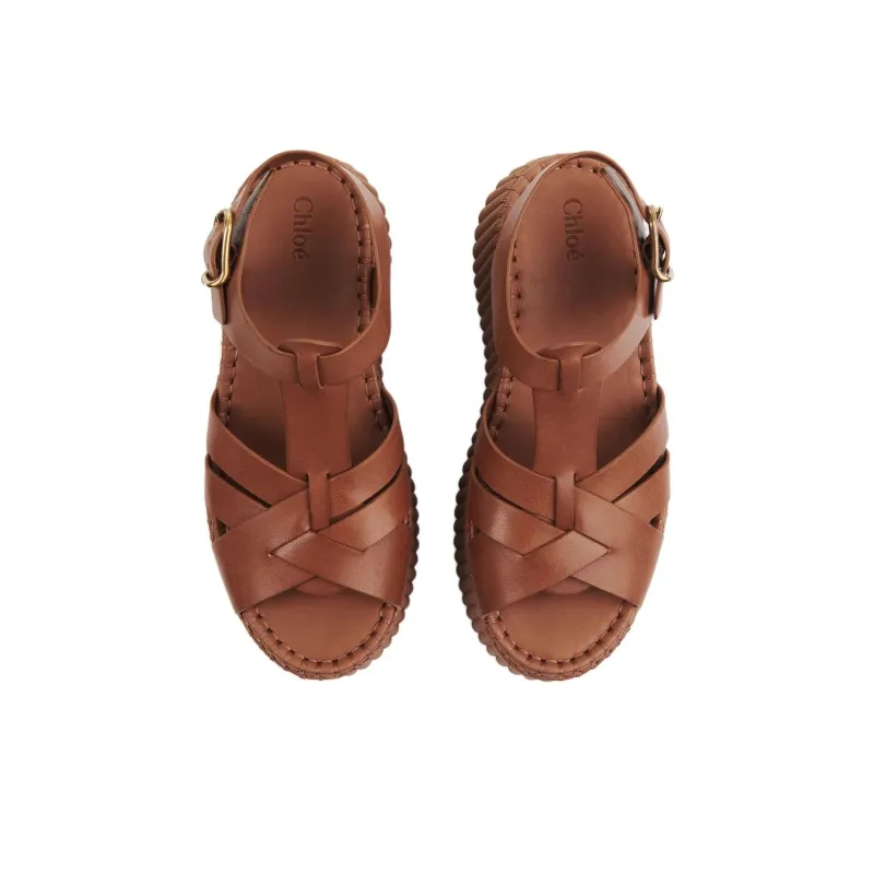 Chloe Nama Strap Sandals 8cm Women's Brown-4