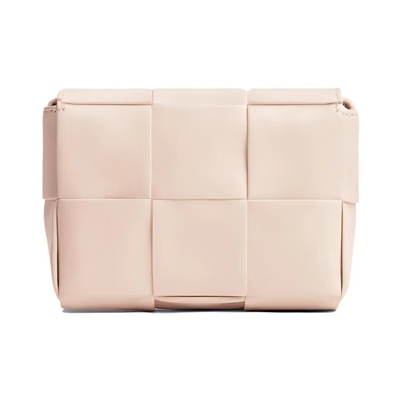 Bottega Veneta Cow Leather Patchwork With Fabric Small Square Bag Shoulder Bag Crossbody Bag Mini Women's Light Pink-2