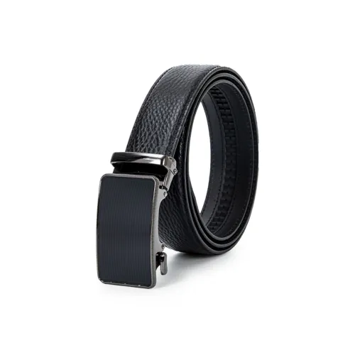 BAIJUAN Leather Belts Men Black Buckle And Black Strap