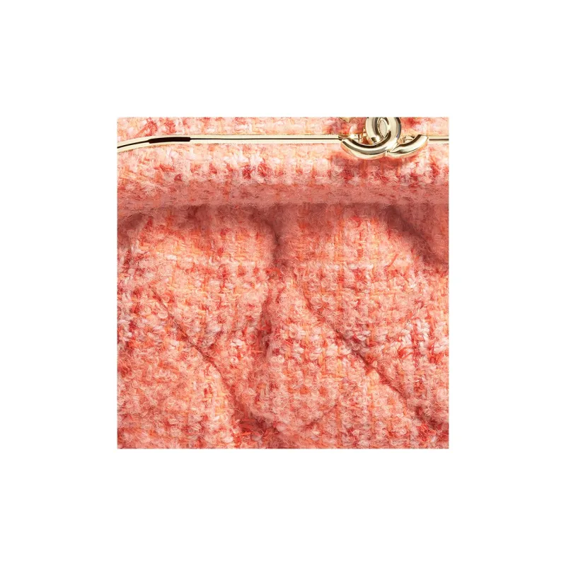 CHANEL Wool With Tweed Crossbody Bag, Shoulder Bag Women's Orange & Beige-3