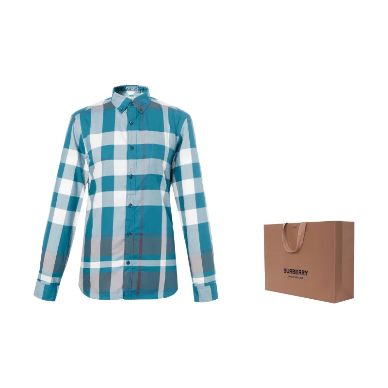 Burberry Men's Check Button-Up Long-Sleeve Shirt Green-2