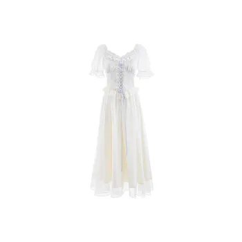 KUNZHUDAXIANG Short Sleeved Dress Women's Apricot