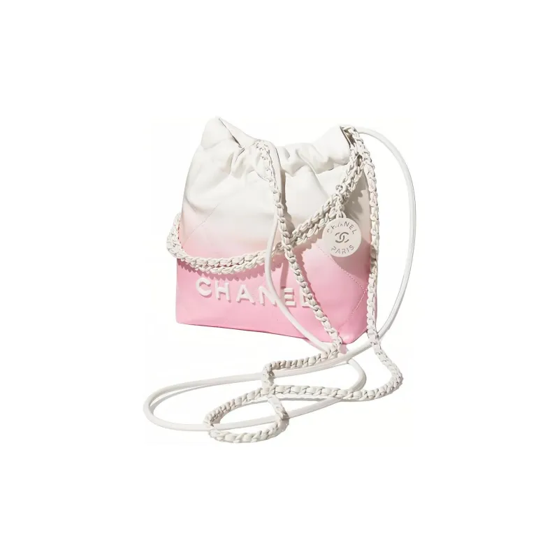 CHANEL 22Bag Lacquered Finish Gradient Calfskin Crossbody Bags Mini Women's White & Pink-1