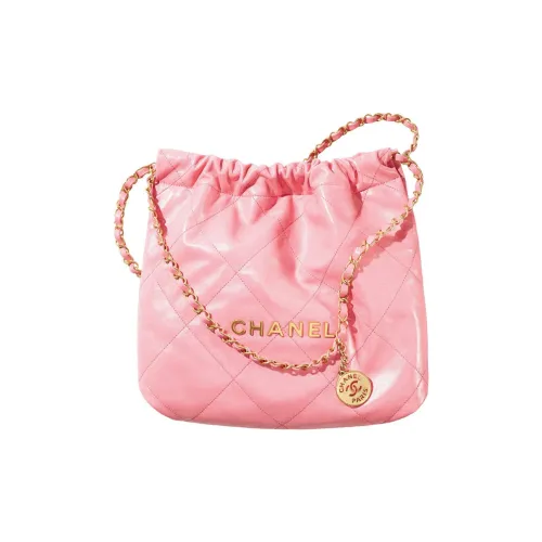 CHANEL Cow Leather Handbag Tote Bag Shopping Bag Crossbody Bag Small Size Women's Peach Pink