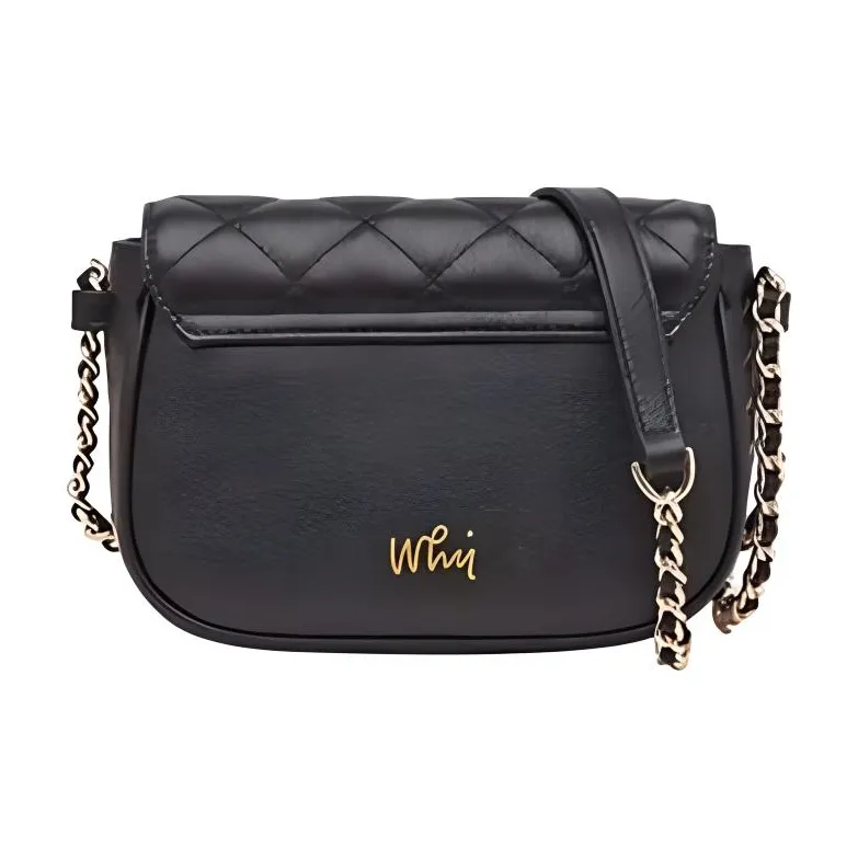 Why Cow Leather Shoulder Bag, Crossbody Bag Small Size Women's Black/Gray-3