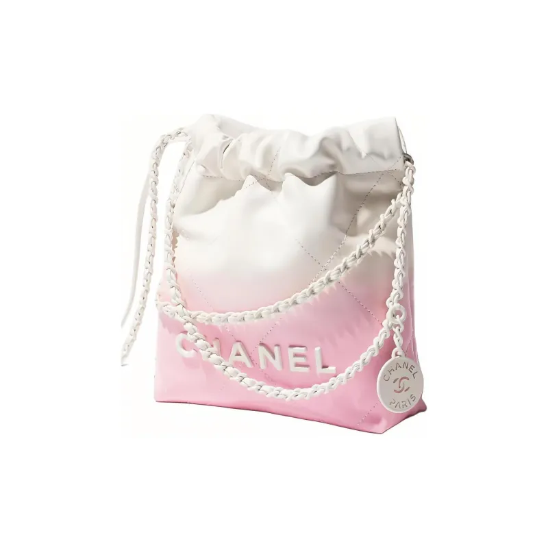 CHANEL 22Bag Lacquered Finish Gradient Calfskin Crossbody Bags Mini Women's White & Pink-3