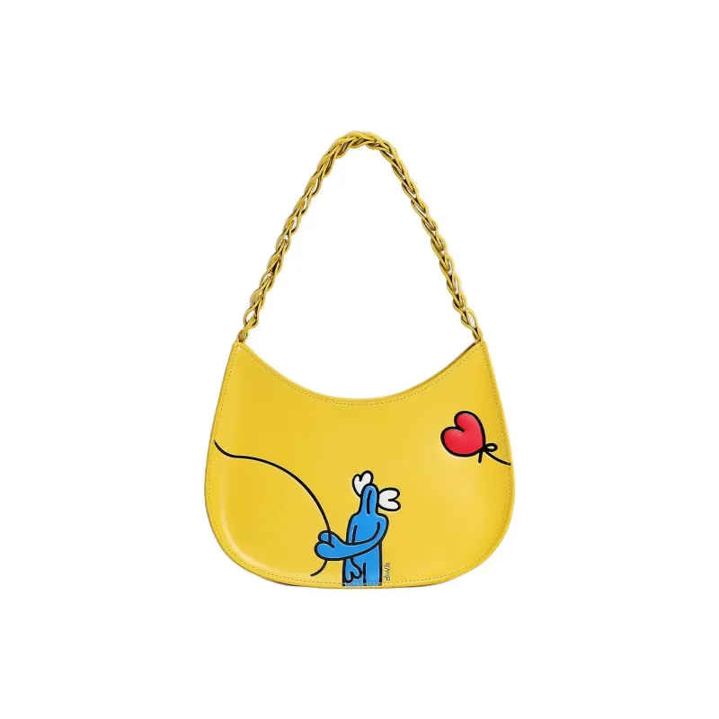 ANNALOCH Jill Collaboration Cow Leather Handbag Shoulder Bag Medium Size Women's Black/Yellow-3