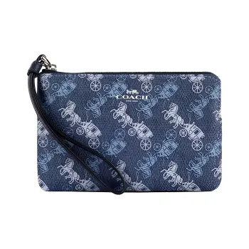 COACH Corner Zip Leather Coin Purse Clutch Women's Blue