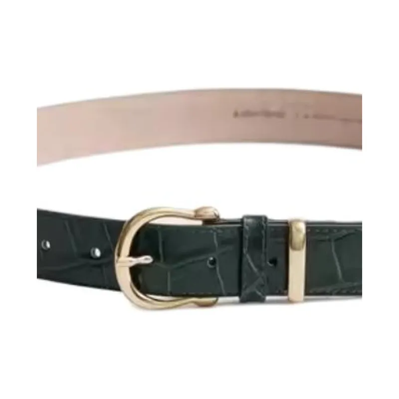 Other Stories Imitation Crocodile Pattern Pin Buckle Coated Calf Leather Leather Belts Women's Dark Green --1