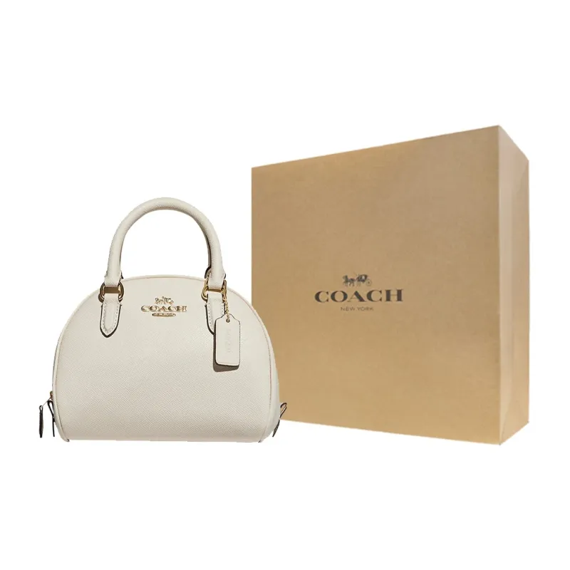 COACH Sydney Cross-Stitch Leather Dome Bag Handbags Shoulder Bag Crossbody Bag Small Size Women's Chalk White-5