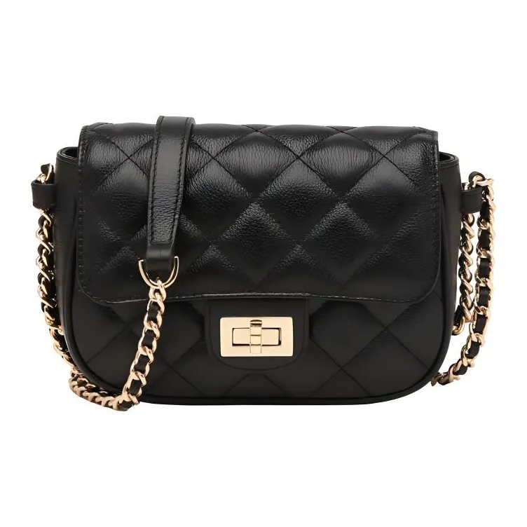 Why Cow Leather Shoulder Bag, Crossbody Bag Small Size Women's Black/Gray-0