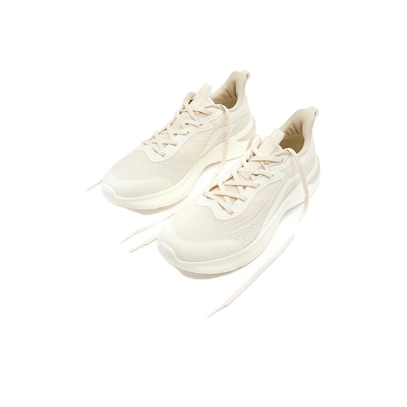 QIAODAN Breathable Lightweight Low Top Running Shoes Women's Beige-4
