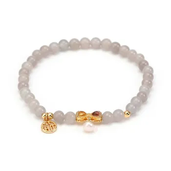 Midlands Hetian Jade Pearl 925 Sterling Silver Purple Gray Beaded Bracelet Women's Smoky Purple