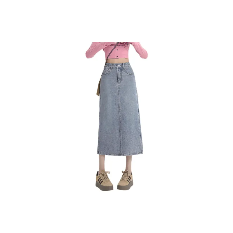 Weixi Denim Long Skirts Women's Blue-4