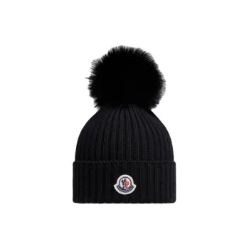 Moncler Logo Patch Pompom Beanie