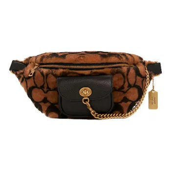 COACH Jennifer Collaboration Chain Leather Sling Bag Fanny Pack Large Size Women's Leopard Print Brown
