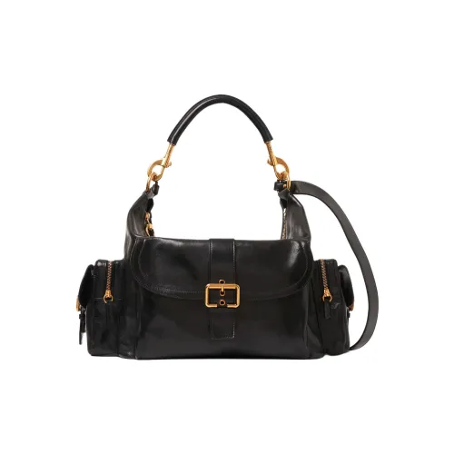 Chloe Natural Shiny Buffalo Leather Camera Bag Handbag Shoulder Bag Crossbody Bag Large Size Women's Black