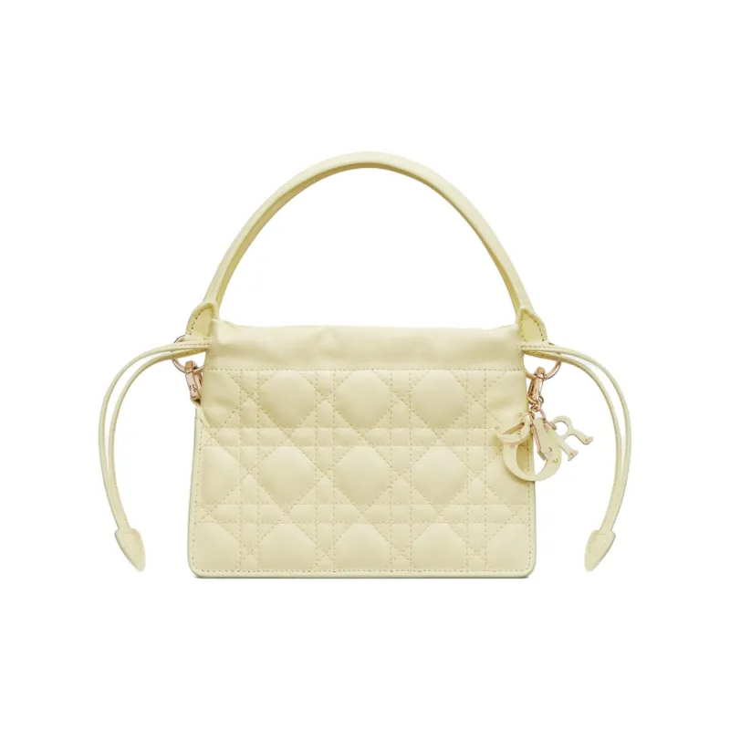 DIOR Lady Dior Wicker Pattern Sheepskin Portable Crossbody Bag Shoulder Bag Mini Women's Light Yellow-3