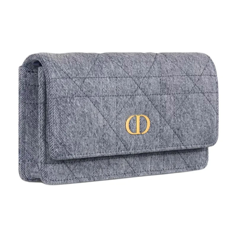 DIOR Caro Wicker Pattern Denim One Shoulder Crossbody Clutches Women's Blue-2