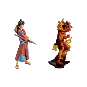 BANPRESTO Monkey D. Luffy Glass Factory One Piece Flame Bondage Ace+Samurai Set 16cm Scale Figures