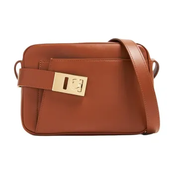 FERRAGAMO Calfskin Shoulder Bag Crossbody Bag Small Size Women's Brown