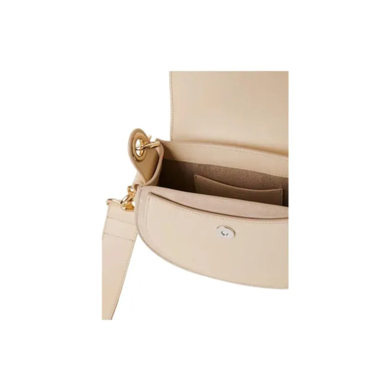 Chloe Tess Shiny Calfskin Bonded Leather Calfskin Shoulder Bag Crossbody Bag Handbag Small Size Women's Beige-3