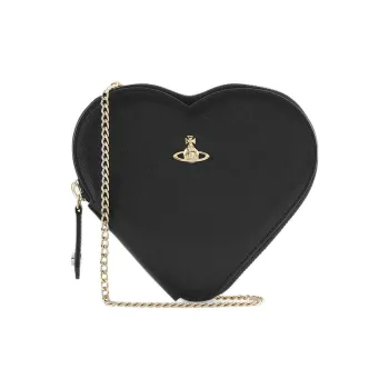 Vivienne Westwood Cow Leather Heart Shaped Bag, Shoulder Bag, Crossbody Bag Small Size Women's Black
