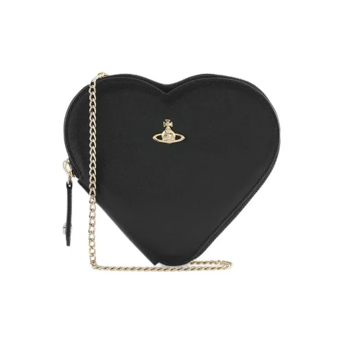 Vivienne Westwood Cow Leather Heart Shaped Bag, Shoulder Bag, Crossbody Bag Small Size Women's Black