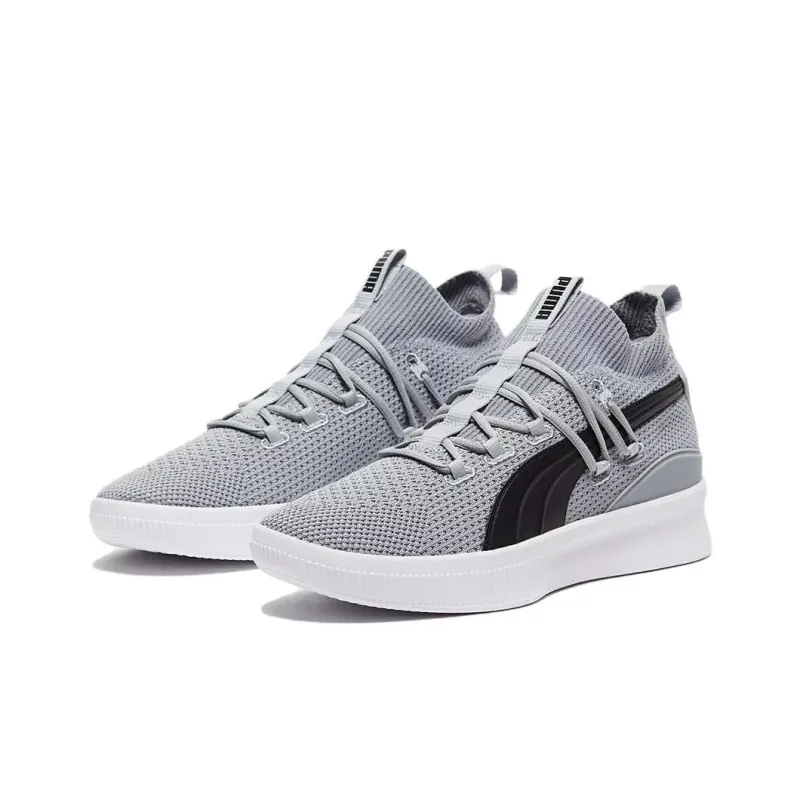 PUMA Clyde Court Core Slip Resistant, Abrasion Resistant, Lightweight Mid Top Basketball Shoes Men's Light Gray-3