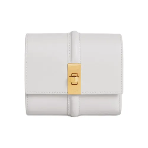 CELINE Shiny Calfskin Patchwork Leather Wallet Small Size Women's Gray