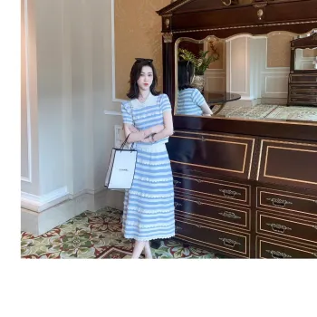 Fish Rabbits Skirt Set Women's Set Blue/White Stripe