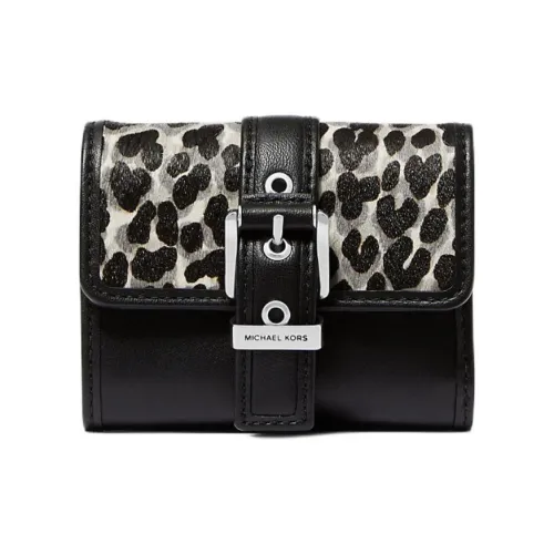 MICHAEL KORS Leopard Print Calf Hair Wallet Small Size Women's Black