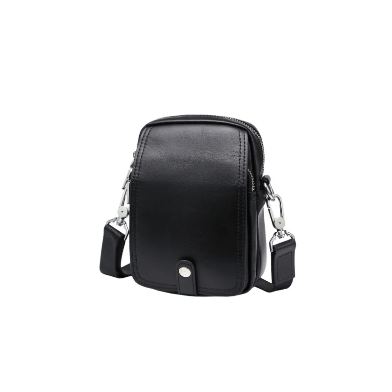DOSRFINI Cow Leather Shoulder Bag, Crossbody Bag, Sling Bag, Fanny Pack Mini Men's Black-1