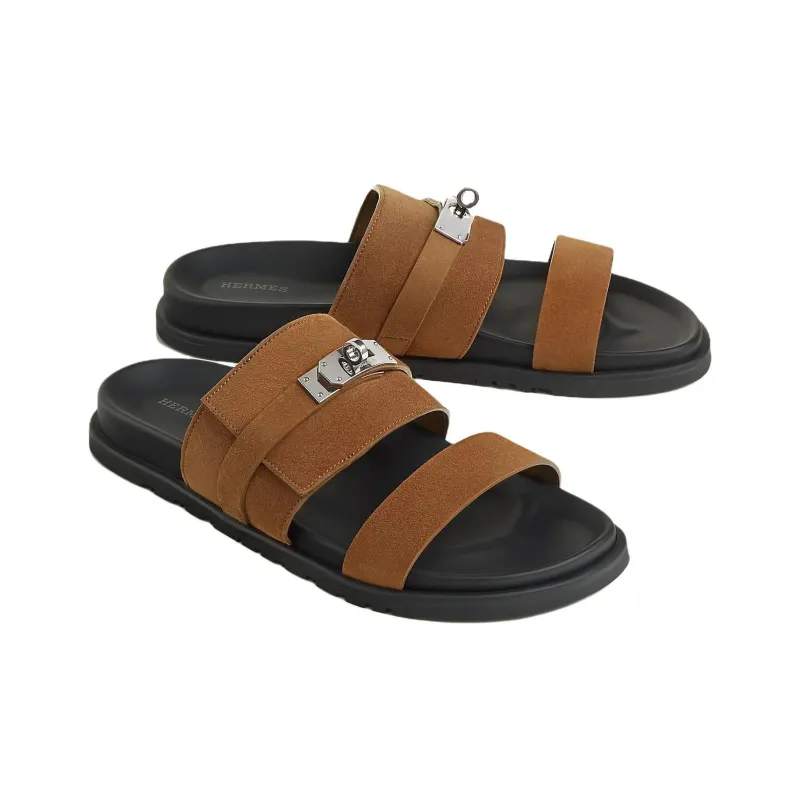 HERMES Slide Slippers Men's Smoke Brown-2