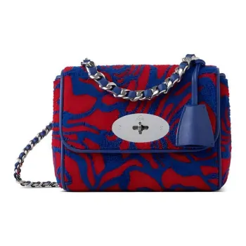 Mulberry Leather Portable Crossbody Bag Shoulder Bag Women's Red & Blue