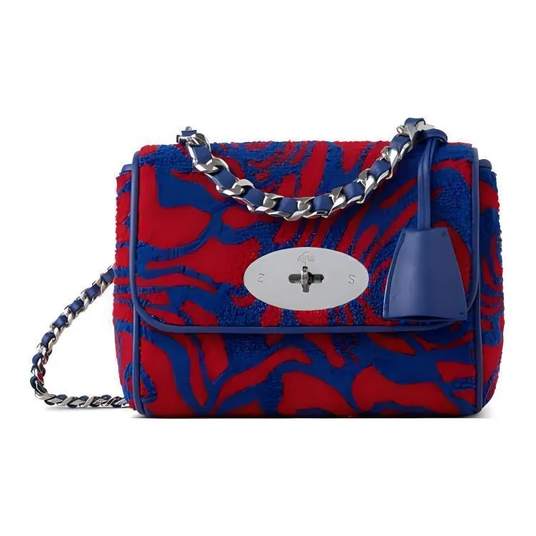 Mulberry Leather Portable Crossbody Bag Shoulder Bag Women's Red & Blue-0