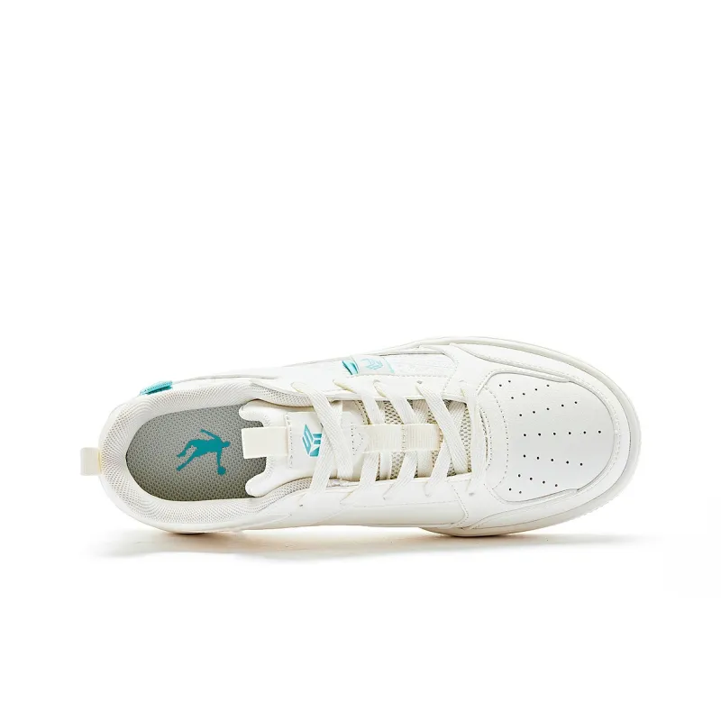 QIAODAN Cashew Flower Pattern Wear Resistant Breathable Slip Resistant Low Top Skateboard Shoes Women's White Blue-2