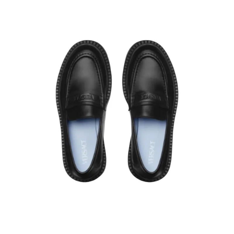 VERSACE Logo-embossed Leather Loafers-3