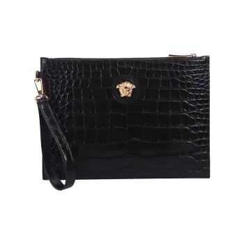 VERSACE Cow Leather Zip Coin Purse, Clutch Tubas Men's Black