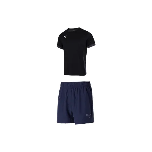 PUMA Casual Sportswear Men Set Black T-Shirts+Tweed Blue Shorts