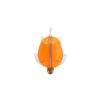 Furla Allegra Cow Leather Coin Purse Women's Fluorescent Orange Spliced With Pure White And Cognac Color.