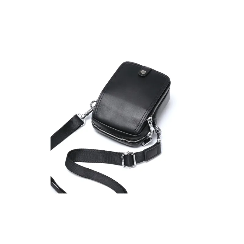 DOSRFINI Cow Leather Shoulder Bag, Crossbody Bag, Sling Bag, Fanny Pack Mini Men's Black-2
