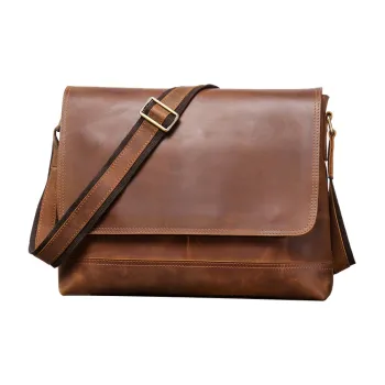 ROSEROOEN Top Grain Cow Leather Crossbody Bag, Shoulder Bag Unisex Vintage Brown
