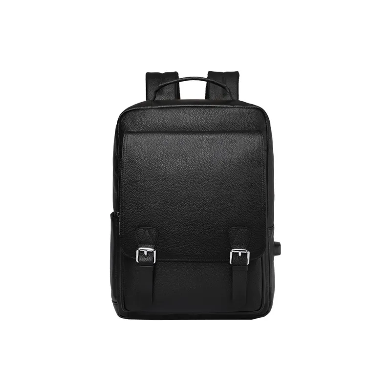 DOSRFINI Top Grain Cow Leather Backpack Large Size Men's Black-0