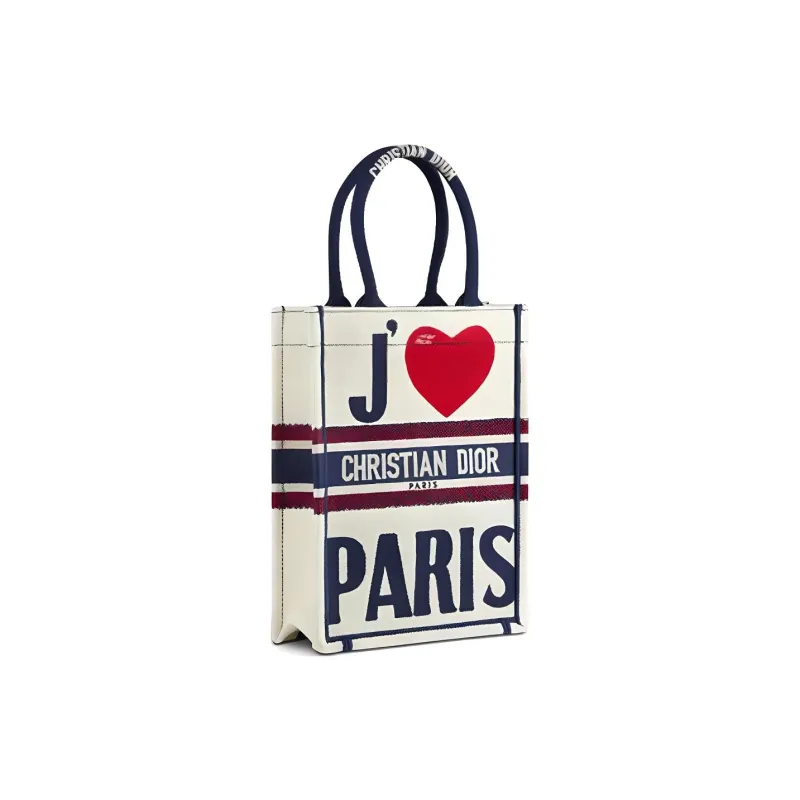DIOR BookTote Embroidery Tote Bag, Shopping Bag, Sheet Music Bag, Handbag Women's White-1