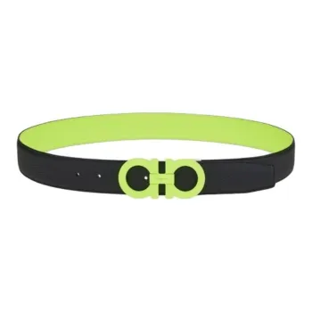 FERRAGAMO Double Sided Design Leather Belts Men's Black/Green